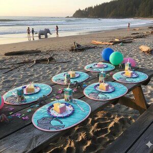 Set of 6 Vintage Quilted Oval Turquoise Placemats with Elephant Embroidery